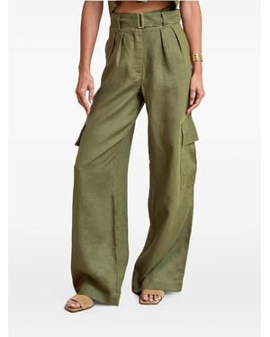 Hevron Belted Pleated High-Wasted Cargo Pants - Green