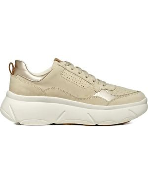 Geox Perforated Suede Leather Trainers - White