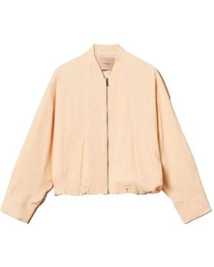 Twinset Bomber Jacket With Kimono Sleeves - Natural