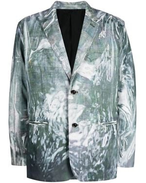 Doublet Abstract-Print Single-Breasted Blazer - Blue