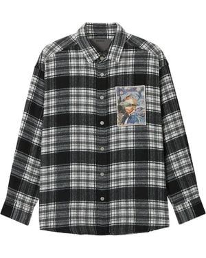 Musium Div. Check-Patterned Appliqué Shirt - Grey