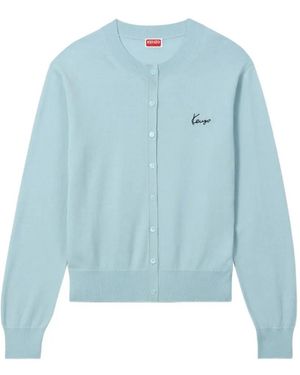 KENZO Cárdigan Con Logo Bordado Y Botones - Azul