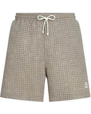 Brunello Cucinelli Floral Print Nylon Swim Shorts - Grey