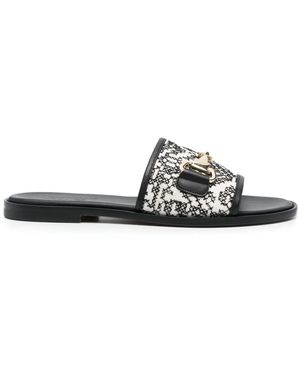 Doucal's Embroidered-Design Leather Slides - White