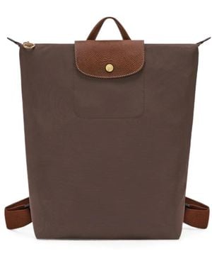 Longchamp Medium Le Pliage Leather-Trim Backpack - Brown