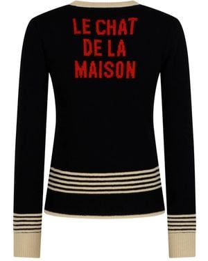 Valentino Garavani Cat-Embroidered Striped Sweater - Black