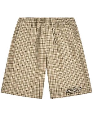 Boredom Kills Lounge Check-Print Logo-Print Shorts - White