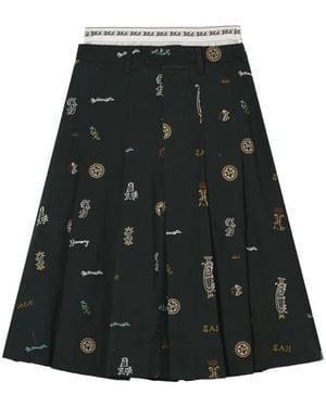 Sea Juliet Embroidered Pleated Midi Skirt - Black