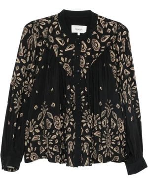 Ba&sh Brava Abstract-Print Pleated Shirt - Black