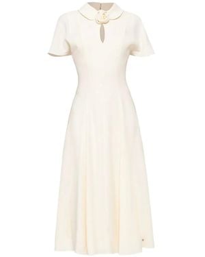 Nissa Vestido Midi Con Detalle Floral - Blanco