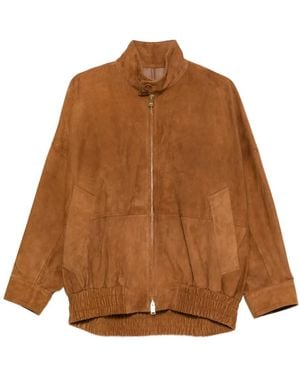 DARKPARK Leather Bomber Jacket - Brown