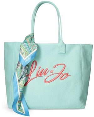 Liu Jo Large Logo-Embroidered Scarf-Detail Tote Bag - Blue