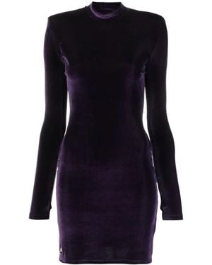 Philipp Plein Logo-Plaque Velvet Mini Dress - Blue