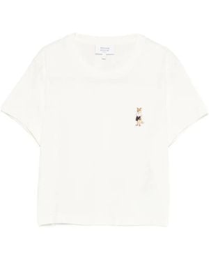 Maison Kitsuné Maison Kitsuné Maison Kitsuné Cropped Cotton T-Shirt With Fox Patch - White