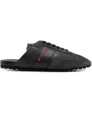 Marni Softy Socce Logo-Print Leather Sneakers - Black