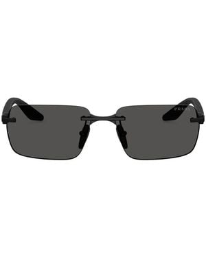 Prada Linea Rossa Rimless Rectangle-Frame Sunglasses - Gray