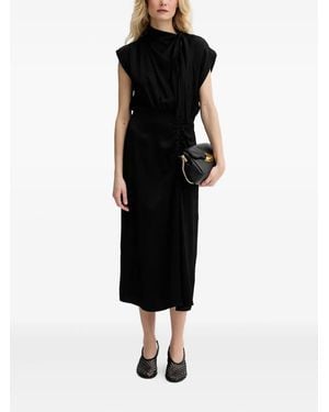Sessun Gathered-Neck Midi Dress - Black