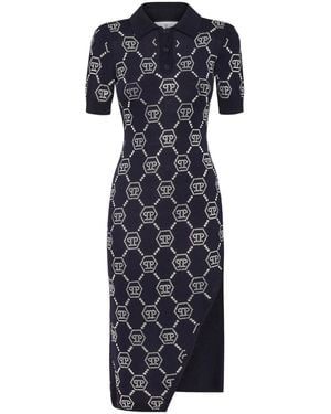 Philipp Plein Vestido tipo polo con monograma - Azul