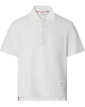 Thom Browne Textured Cotton-Linen Polo Shirt - White