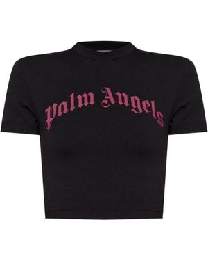 Palm Angels T-Shirt Crop Con Stampa - Nero