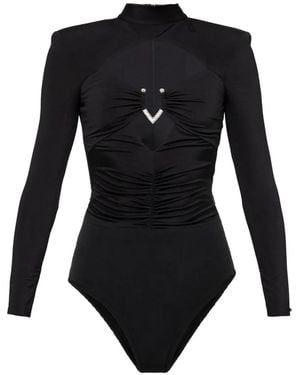 Nissa Cut-Out Crystal Detail Bodysuit - Black