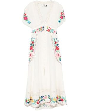 RIXO London Vestido Midi Novara Con Bordado Floral - Blanco