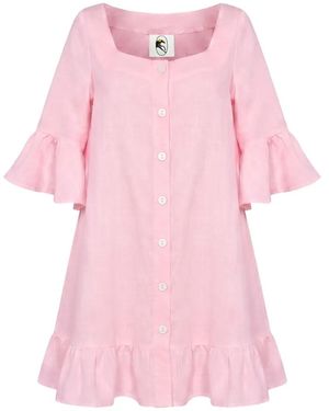 Sleeper Marseille Ruffled Linen Short Dress - Pink
