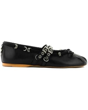 POSA Vita Ballerina Piercing Eyelet-Embellished Ballet Flats - Black