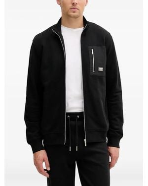 Karl Lagerfeld Logo-Plaque Zip-Up Sweatshirt - Black