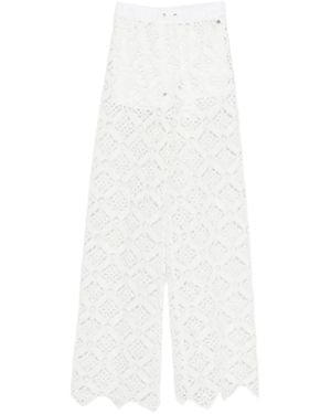 Herno Crochet Pants With An All-Over Geometric Pattern And Elasticated Waist - White