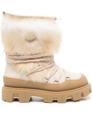 Moncler Botas Con Cordones Y Ribete De Pelo - Neutro
