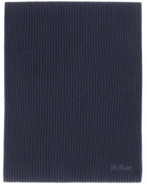 MC2 Saint Barth Logo-Embroidered Ribbed-Knit Scarf - Blue