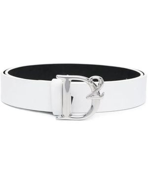 DSquared² Leather Logo-Plaque Belt - White