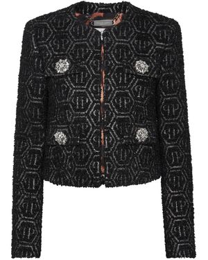 Philipp Plein モノグラム ツイードジャケット - ブラック