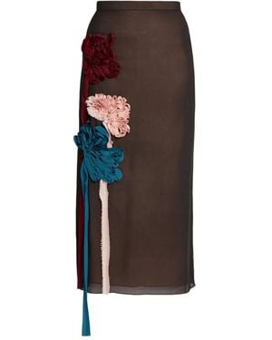 Erdem Floral-Appliqué Midi Skirt - Brown