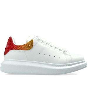 McQueen Oversized Crystal-Embellished Leather Trainers - White
