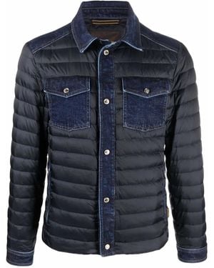 Moorer Denim-Detail Padded Jacket - Blue