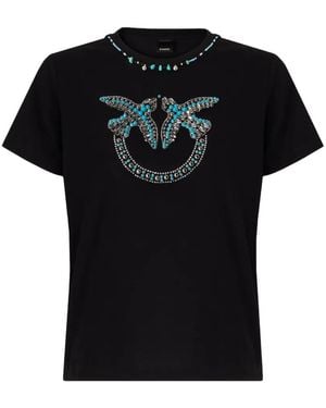 Pinko T-Shirt With Love Birds Jewel Maxi Embroidery - Black