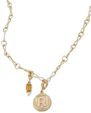 Azlee Diamond Initial Coin Pendant - Metallic