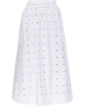 Posse Open-Cut Dots Midi A-Line Skirt - White