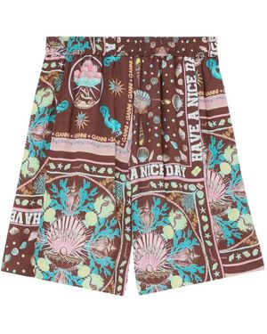 Ganni Graphic-Print Shorts - White