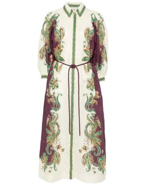 ALÉMAIS Ruthie Paisley-Print Midi Shirt Dress - Metallic