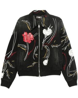 Amiri Floral-Embroidered Denim Jacket - Black