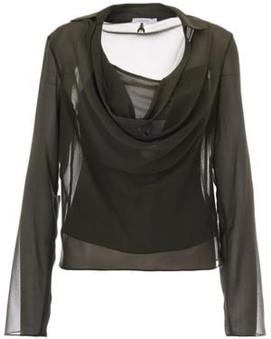 Patrizia Pepe Draped Semi-Sheer Top - Black