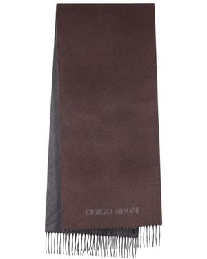 Giorgio Armani Logo-Embroidered Fringed Scarf - Brown