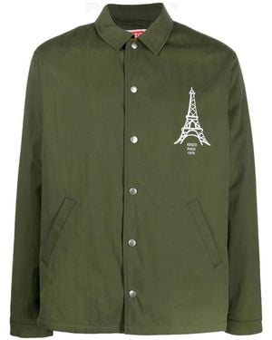 KENZO Chest Logo-Print Shirt Jacket - Green