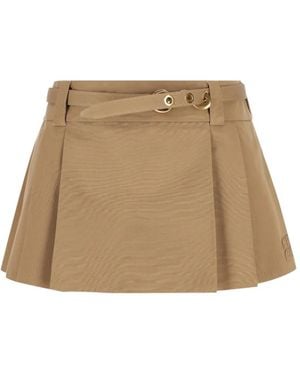 Miu Miu Belted Pleated Mini Skirt - Natural