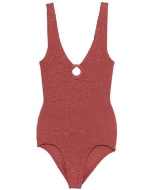 Hunza G Covceline Crinkle-Effect Ring-Detail Swimsuit - Red