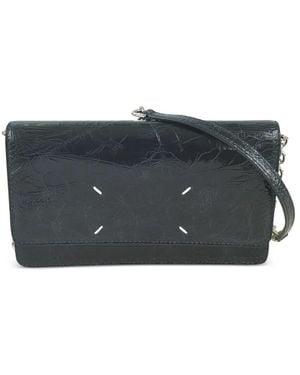 Maison Margiela Four Stitches Crinkled-Leather Chain Wallet - Grey