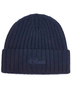 Mc2 Saint Barth Ribbed Logo-Embroidered Beanies Hat - Blue